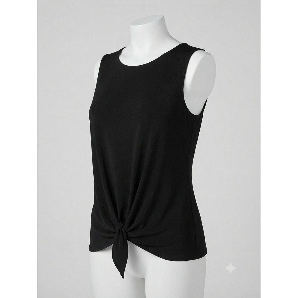 Adrianna Papell Womens Black Sleeveless Front Tie Knot Blouse Small